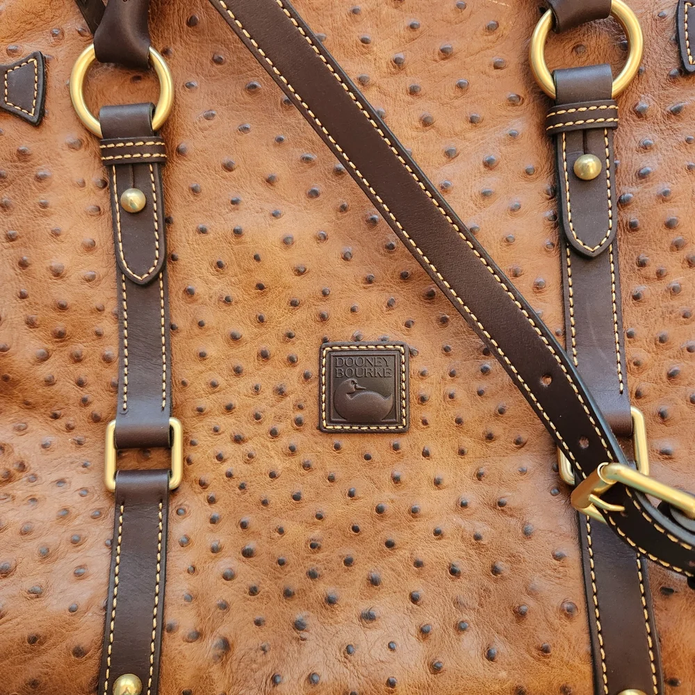 Dooney And Bourke Large Florentine Ostrich patterned leather bag. - Picture 3 of 11